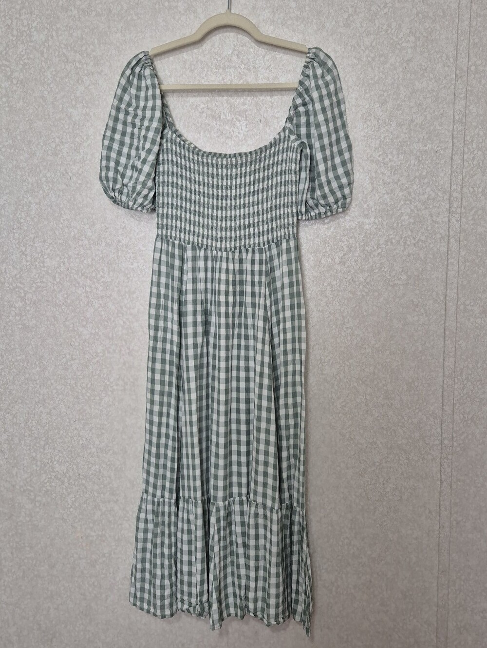Reformation Sage Green Gingham Puff-Sleeve Maxi Dress...Size:S